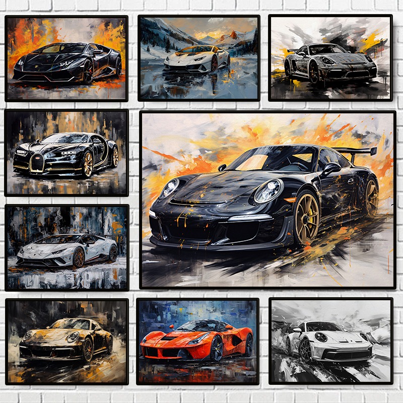 Car Accessories Brand - Modern Abstract Luxury Cars Poster Colorful