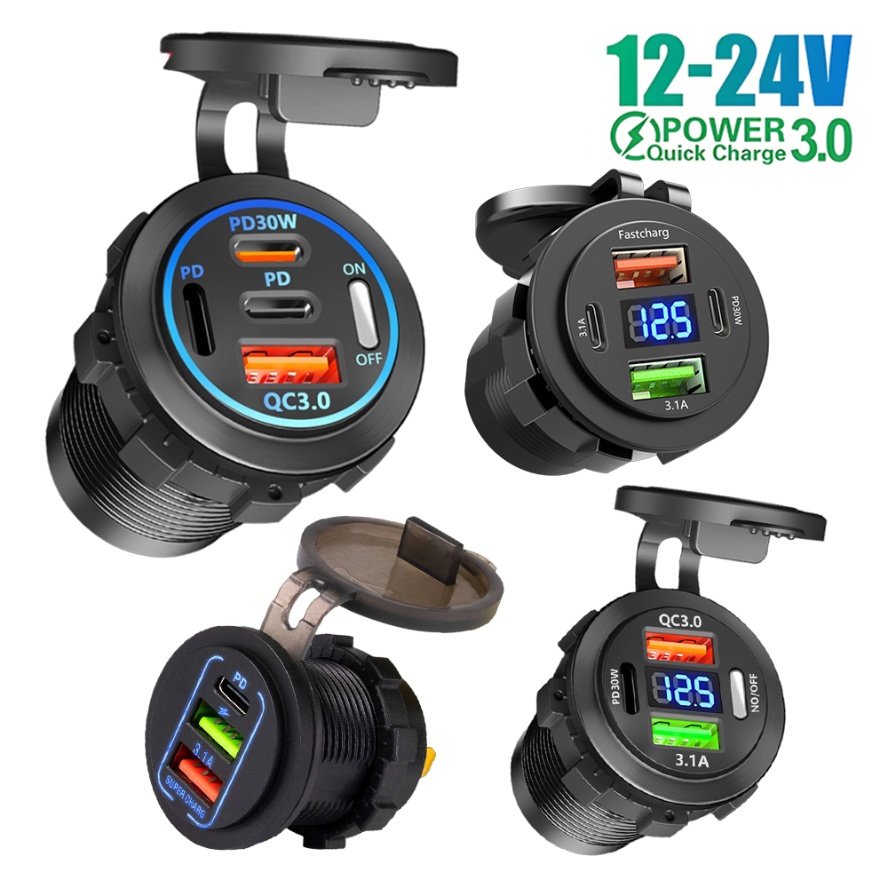 12V QC3.0 USB-C Outlet Socket  - đánh giá và giá Car Accessories Qc