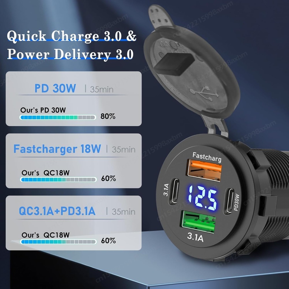 12V QC3.0 USB-C Outlet Socket  - đánh giá và giá Car Accessories Qc